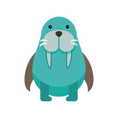 Fototapeta premium Flat and Minimal a cartoon walrus icon vector illustration isolated on white 