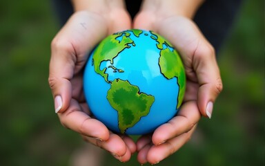 Top View Hands of People Embracing a Handmade Globe for Protecting Planet Together in World Earth Day Concept. Green Energy, ESG, Renewable, and Sustainable Resources. Environmental Care.
