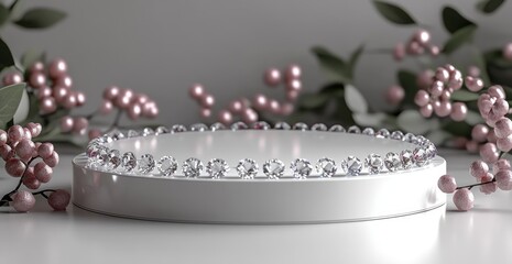 Elegant, round, white pedestal with pink accents.