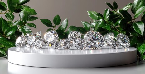 Sparkling gems arranged on a white display.