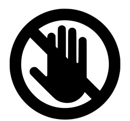 Obraz premium Do Not Touch warning sign. Features a black hand silhouette within a black prohibition circle, indicating a restricted or forbidden action.
