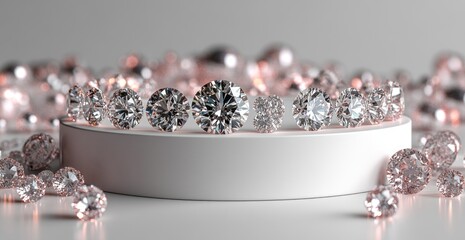 Elegant display of various cut diamonds on a pedestal.