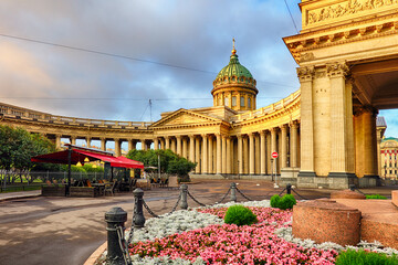 Summer sunny evening at the Kazan Cathedral in St. Petersburg, Russia