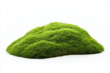 Fototapeta premium Lush green grass hill rising prominently against a white background showcases nature's beauty and tranquility in a simple yet striking composition captured in a serene setting