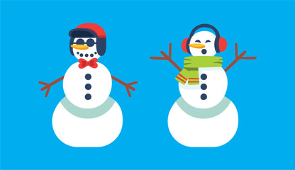Set of snowmen with hat and gloves