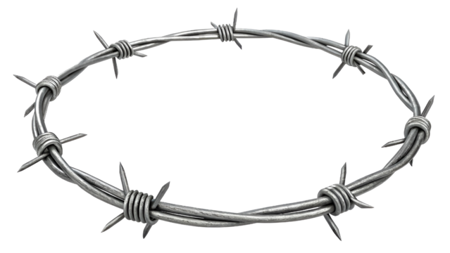 barbed wire fence, barbed wire circle isolated on transparent background 