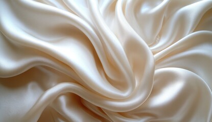 Luxurious folds of pale cream silk fabric.