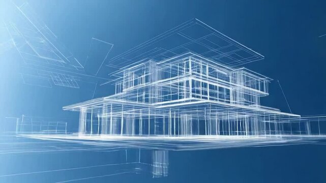 Architectural Blueprint of Modern House: A detailed, luminous architectural blueprint of a modern house, showcasing its intricate design and structural elements.