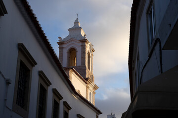 Santo Antonio church in the beautiful city of Lagos in the Algarve region of Portugal at sunset.