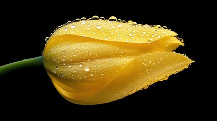 Close-up of a yellow tulip with water droplets.
