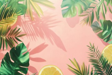 Create summer holiday cards with vibrant backgrounds featuring tropical leaves and fresh citrus for a refreshing and fun vibe