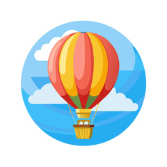 Fototapeta premium Vector illustration of a colorful hot air balloon floating in a clear blue sky