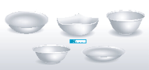 set of realistic blank ceramic plates or bowl dinner dish utensil or blank plate white meal for breakfast and dining. eps vector