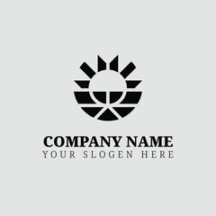 Modern geometric logo design featuring an abstract sun and globe, perfect for a company name and slogan, conveying innovation and global connection