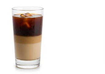 Iced latte macchiato in a glass showcases layered textures and cool refreshment