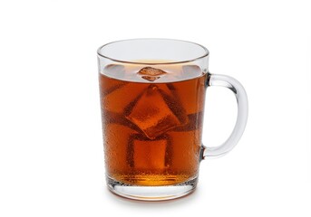Refreshing iced tea beverage in clear glass mug on a white backdrop
