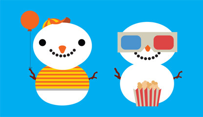 Set of snowmen with hat and gloves