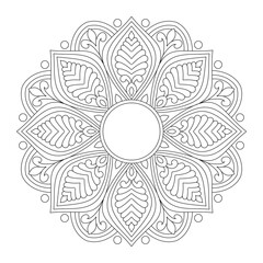 Floral black and white background of a mandala coloring page, vector file