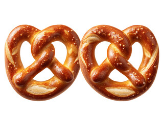 Two Golden Brown Pretzels with Salt Crystals on Transparent Background, PNG