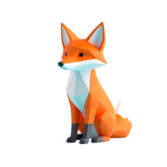 Obraz premium Adorable Low Poly Fox Sitting Isolated on Black