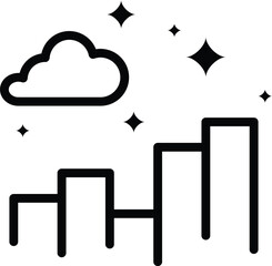 Cityscape icon with stars and cloud in minimal line style