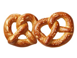 Two Golden Brown Salted Pretzels on Transparent Background, PNG