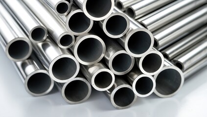 Shiny Metallic Cylindrical Tubes, Neatly Stacked