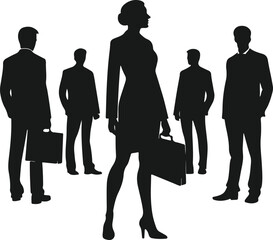 Silhouettes of a group of standing business people