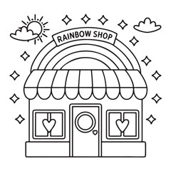 black and white, Cute Storefront Bold & Easy coloring book, Cute Storefront Bold & Easy coloring pages, line art, victor illustration, kawaii, coloring book, coloring pages, digital illustration