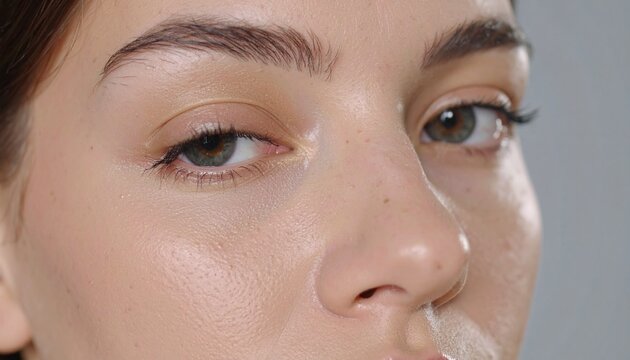 Primer plano de rostro perfectamente detallado en concepto de modelaje de rostro sobre un fondo s&oacute;lido