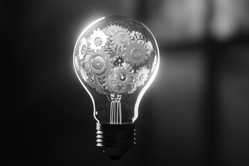 Lightbulb filled with gears innovative idea mechanism solution concept