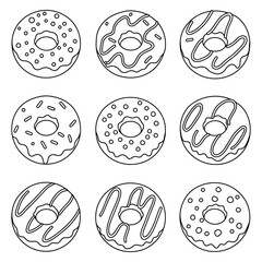 Outline Donut Doodles - Sweet Dessert and Pastry Line Art Vector Icons Set