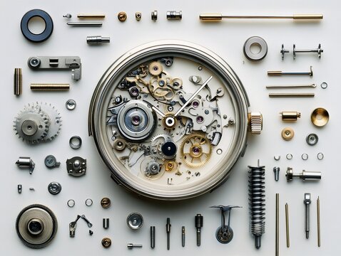 Deconstructed Timepiece: An Exploded View of a Watch and Its Precision Components