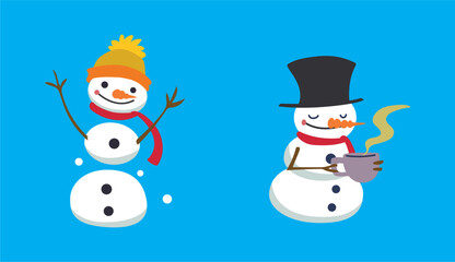 Set of snowmen with hat and gloves