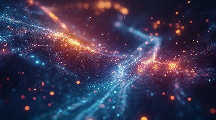 Obraz premium vibrant cosmic scene featuring swirling orange and blue particles, creating sense of depth and movement in starry background