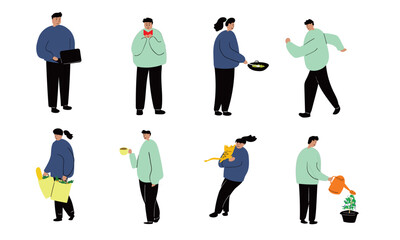 set flat illustration theme daily activity, bundle, vector eps 10