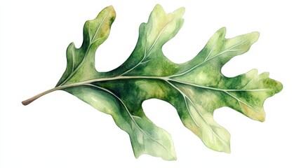 Naklejka premium Oak Leaf Watercolor. Green Symbol of Durability and Stability in Forest Nature Illustration