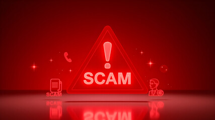 AI Image gen Scam alert cyber fraud, phishing, hacking, spam, and online threat warning. Digital security breach and suspicious activity notification
