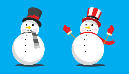 Set of snowmen with hat and gloves