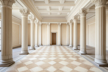 Elegant hall with columns and checkered floor classical architecture interior design