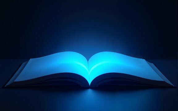 glowing blue open book. Low polygon, particle, and triangle style design.Wireframe light connection structure. High quality