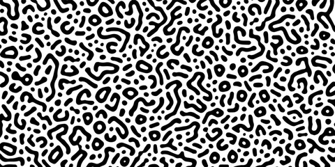 Fototapeta premium Trendy Black and white Turing pattern. vector image. Turing reaction diffusion monochrome seamless pattern with chaotic motion. Turing reaction colorful background. Linear design with biological shape