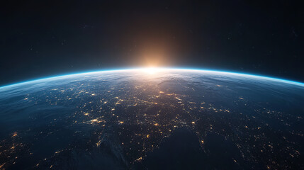 Obraz premium Blue starry sky earth flowing curve technology background