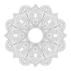 Flower black and white background of a mandala coloring page, vector file