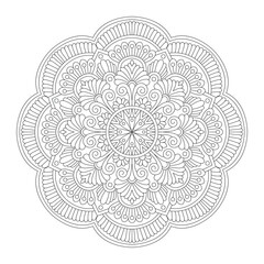 Modern textile mandala art colouring book page, vector illustration