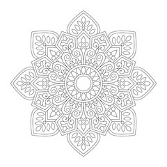 Simple graphic shape mandala coloring book page, vector illustration