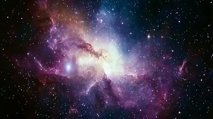 Obraz premium Cosmic Nebula Vibrant Purple Pink and Orange Glowing Gas Clouds in Dark Space