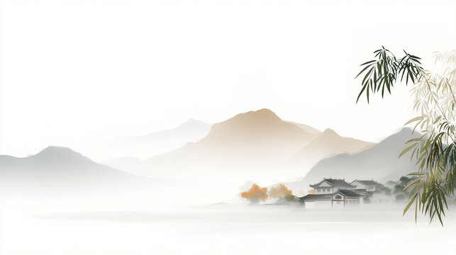 Chinese style landscape ink painting