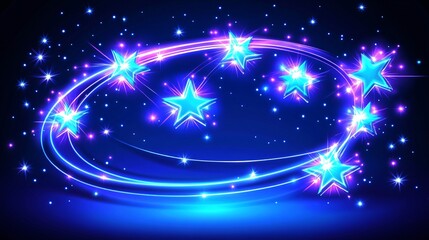 Obraz premium Glowing Blue and Purple Stars in a Whirlwind Circular Design