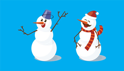 Set of snowmen with hat and gloves
